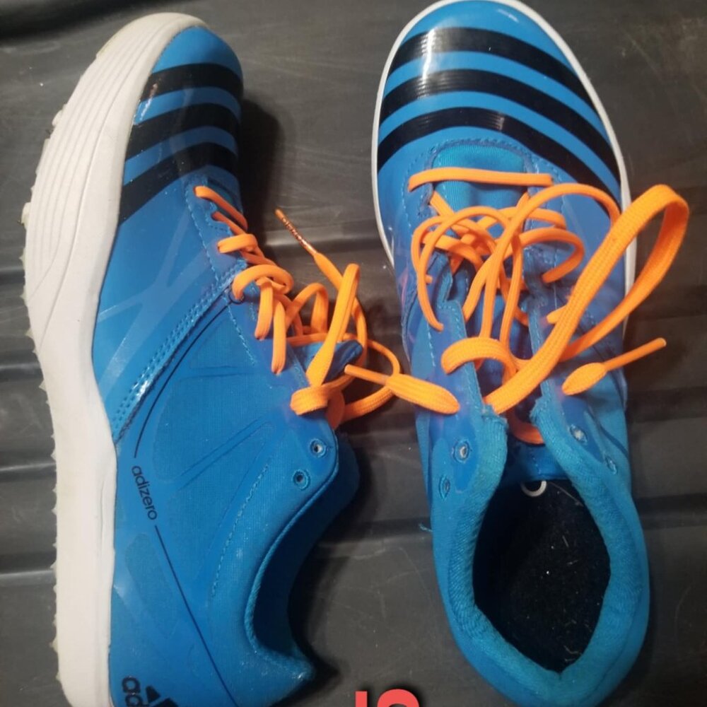 Adidas, Soccer, Metal Cleats Shoes, Sports Blue Orange, Size 5.5 Football, Track